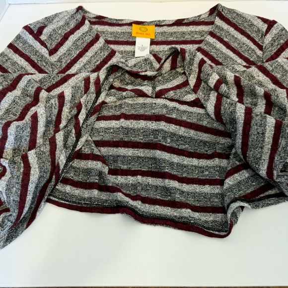 Ruby Rd Stripe Maroon Silver Metalic Thread Tunic Blouse XL SharkBite Hem Large - Picture 9 of 16